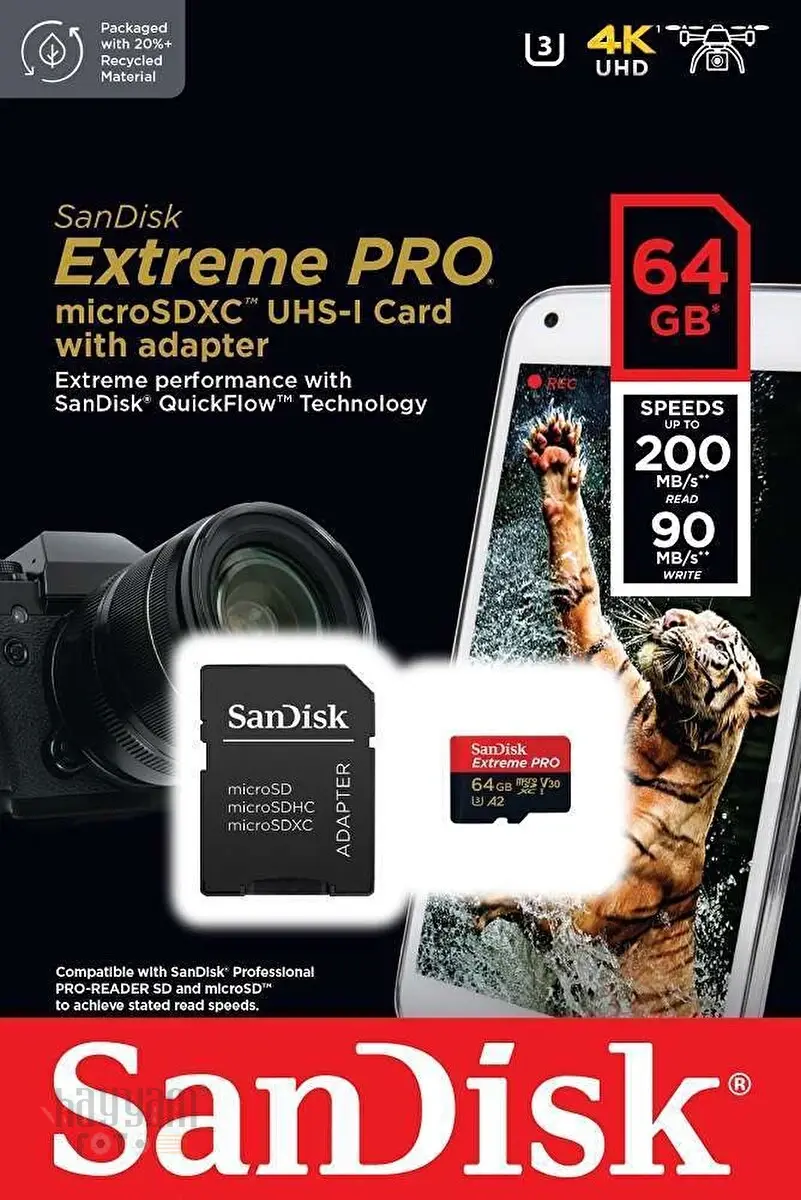 Sandisk Extreme Pro 64GB Micro SD Hafıza Kartı 200Mb/90Mb