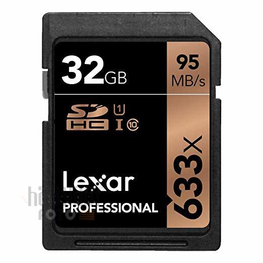 32GB Lexar® Professional 633x SDHC™/SDXC™ UHS-I cards,  up to 95MB/s read 20MB/s write