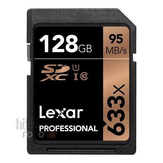 128GB Lexar® Professional 633x SDHC™/SDXC™ UHS-I cards, up to 95MB/s read 45MB/s write