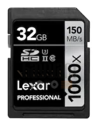 32GB Lexar® Professional 1000x SDHC™/SDXC™ UHS-II cards, up to 150MB/s read 90MB/s write