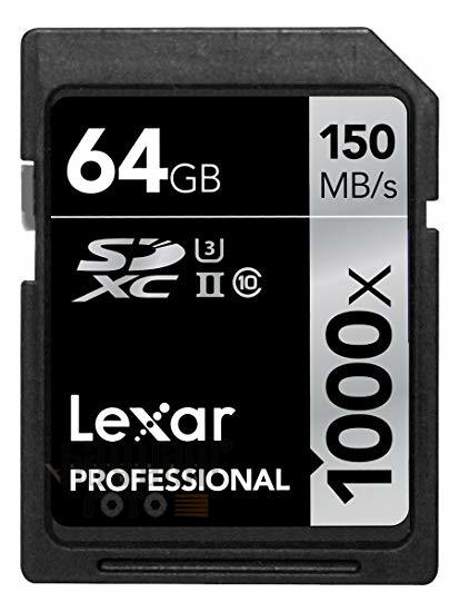 64GB Lexar® Professional 1000x SDHC™/SDXC™ UHS-II cards, up to 150MB/s read 90MB/s write