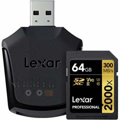 64GB Lexar® Professional 2000x SDHC™/SDXC™ UHS-II cards, up to 300MB/s read 260MB/s write