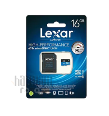 16GB Lexar® High-Performance 633x microSDHC™/microSDXC™ UHS-I, up to 95MB/s read 20MB/s write