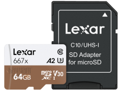 64GB Lexar® High-Performance 677x microSDHC™/microSDXC™ UHS-I, up to 100MB/s read 90MB/s write