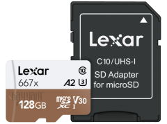 128GB Lexar® High-Performance 677x microSDHC™/microSDXC™ UHS-I, up to 100MB/s read 90MB/s write