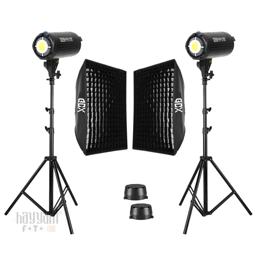 GDX HD-200W Led Video Işığı 2'li Full Set (60x90 Softbox + 260cm Işık Ayağı)