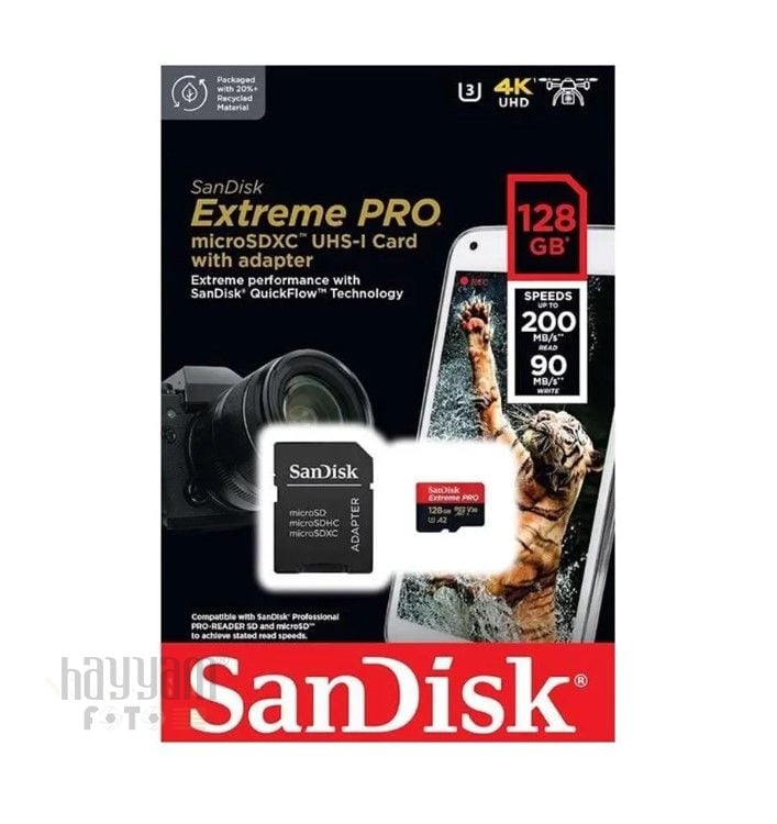 Sandisk Extreme Pro 128GB Micro SD Hafıza Kartı 200Mb/90Mb